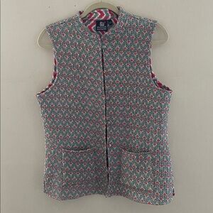 Madison Mathews Quilted Vest  Jacket reversible size L Floral Geometric